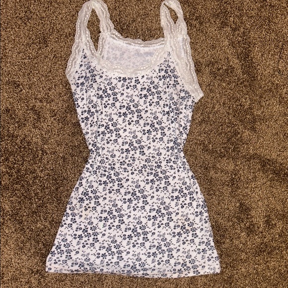 Old Navy Tops - Old Navy White and Blue Lace Trim Tank